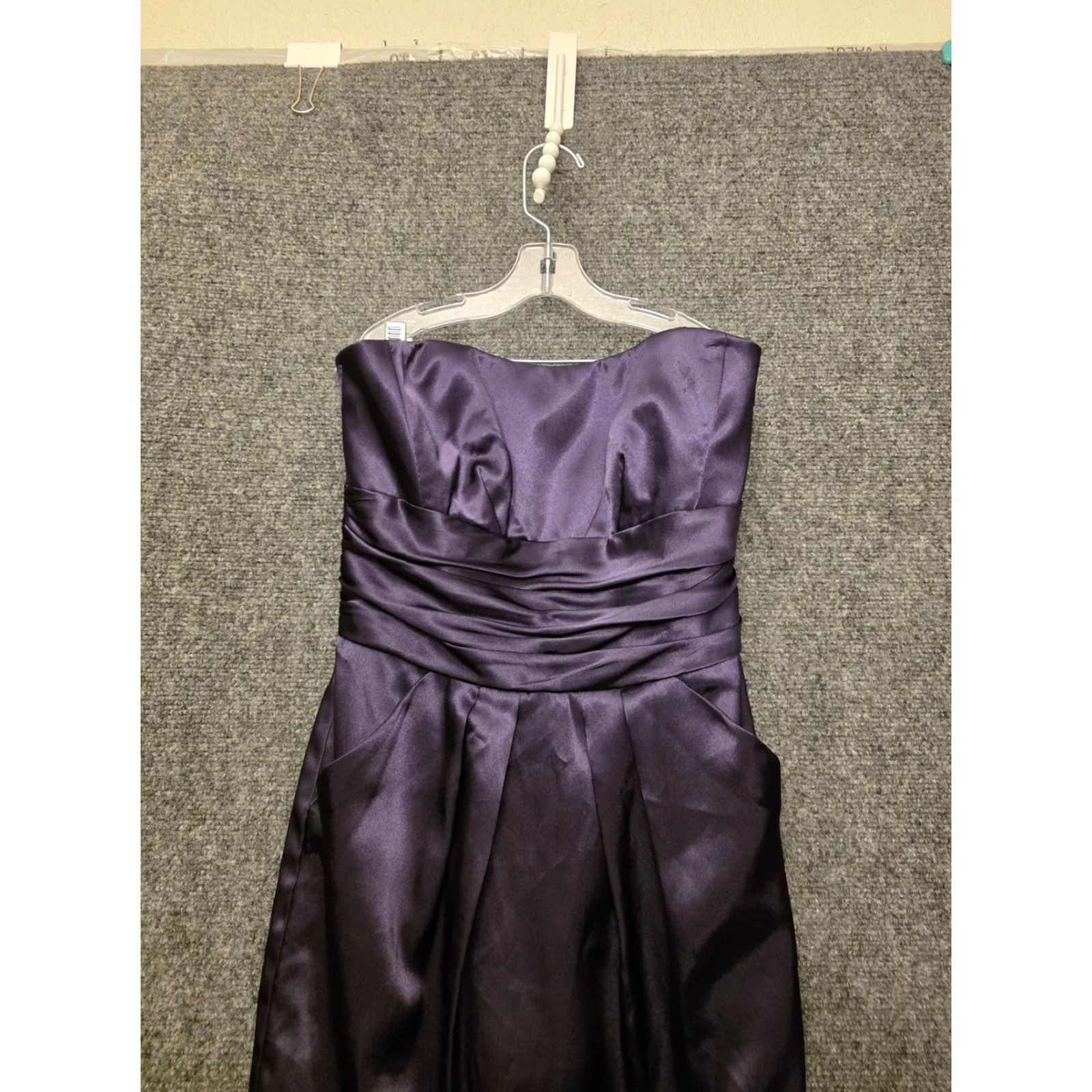 Vintage David's Bridal Dress Womens 6 Purple Strapless Satin Sheath Pockets Bridesmaid Size M / US 6-8 / IT 42-44 - 2 Thumbnail