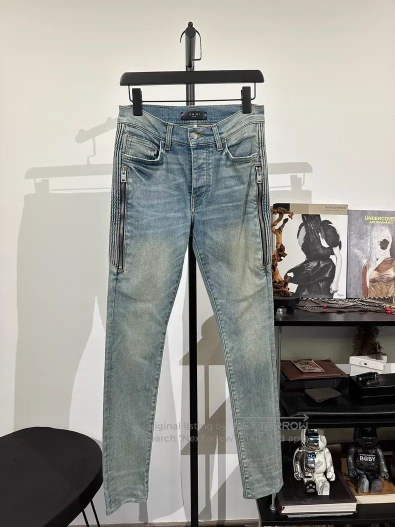 Amiri Amiri Blue water-washed distressed denim long pants Size US 29 - 1 Thumbnail