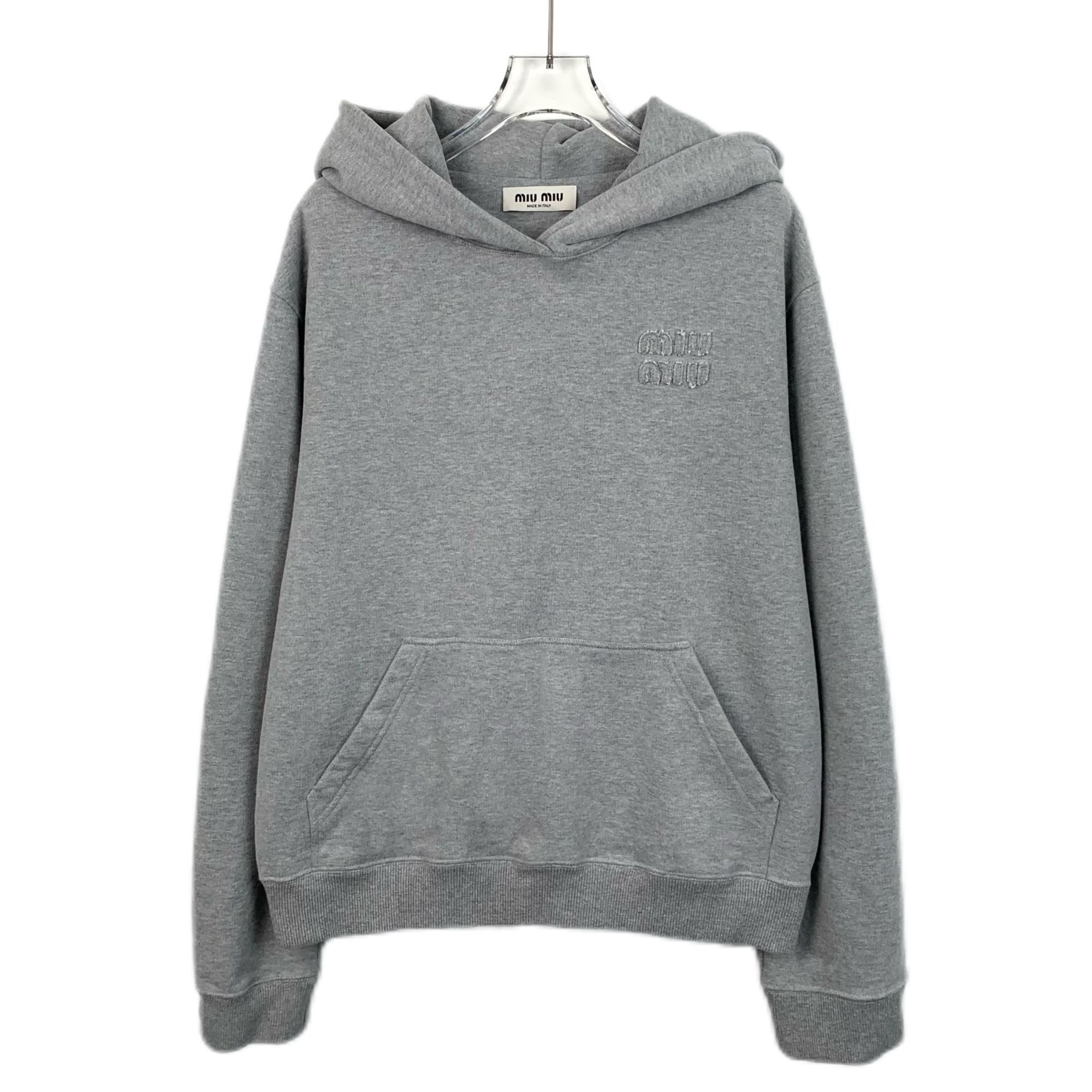 Miu Miu Miu Miu Gray Logo Embroidery Hoodie Made In Italy 100% Cotto Size L / US 10 / IT 46 - 1 Thumbnail