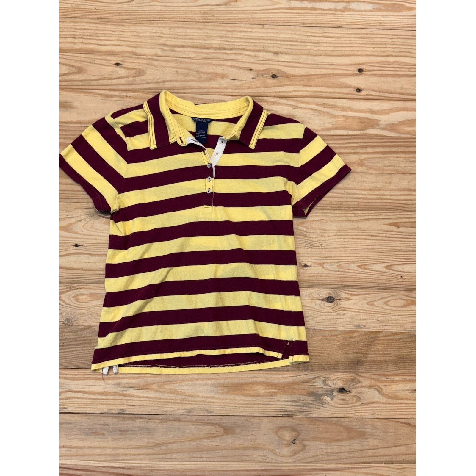 American Eagle Outfitters American Eagle Girl's L Striped Yellow Polo Shirt Size L / US 10 / IT 46 - 1 Thumbnail