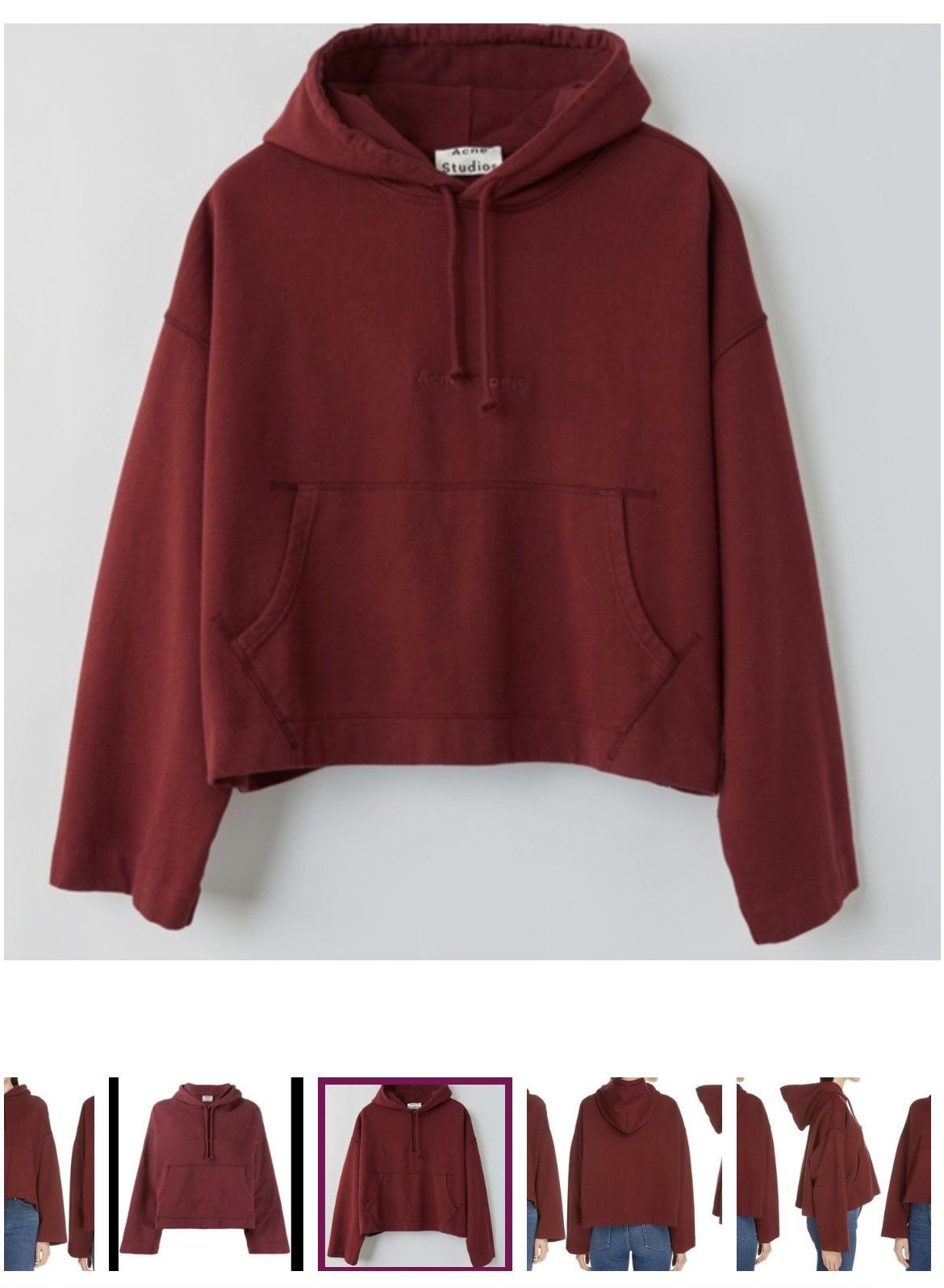 image of Acne Studios Maroon Cropped Hoodie, Men's (Size Small)