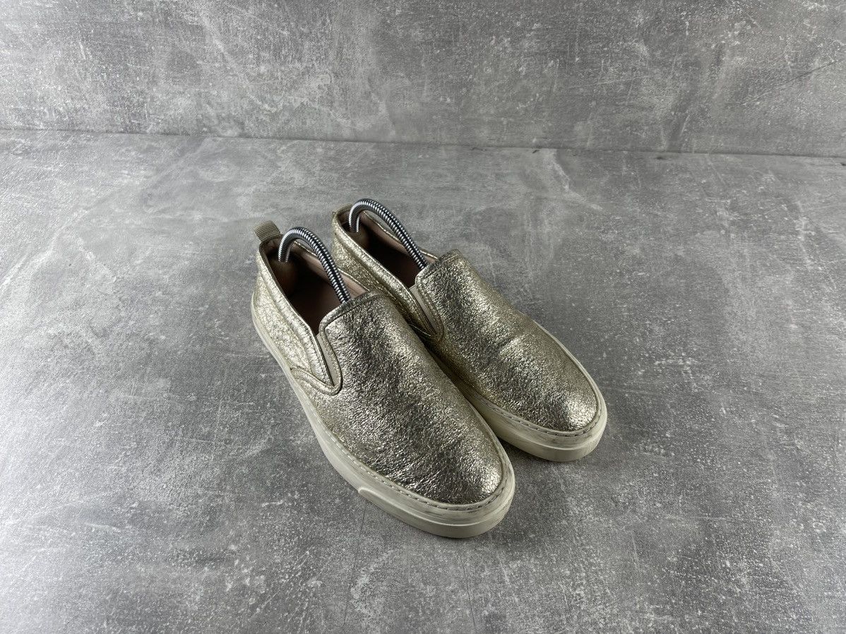 Gucci Gucci Metallic Gold Textured Leather Slip On Sneakers Size US 8 / IT 38 - 3 Thumbnail