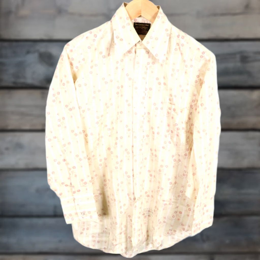 Sears Sears Shirt Geometric 70s / Vintage Medium Large Pale Yellow Red Big Collar Mens Long Sleeve Button-Up Spread Collar VTG Size US M / EU 48-50 / 2 - 1 Thumbnail