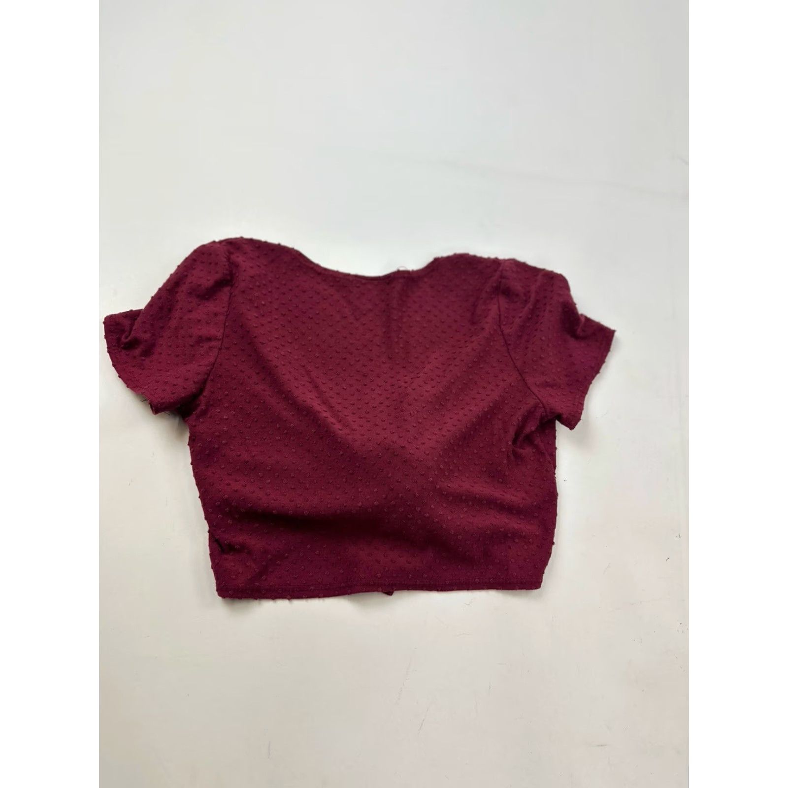 Vintage Livi By Olivia Rae Top Women M Medium Burgundy Tie Front Blouse V-Neck Short Sleeve Cropped Size M / US 6-8 / IT 42-44 - 2 Thumbnail