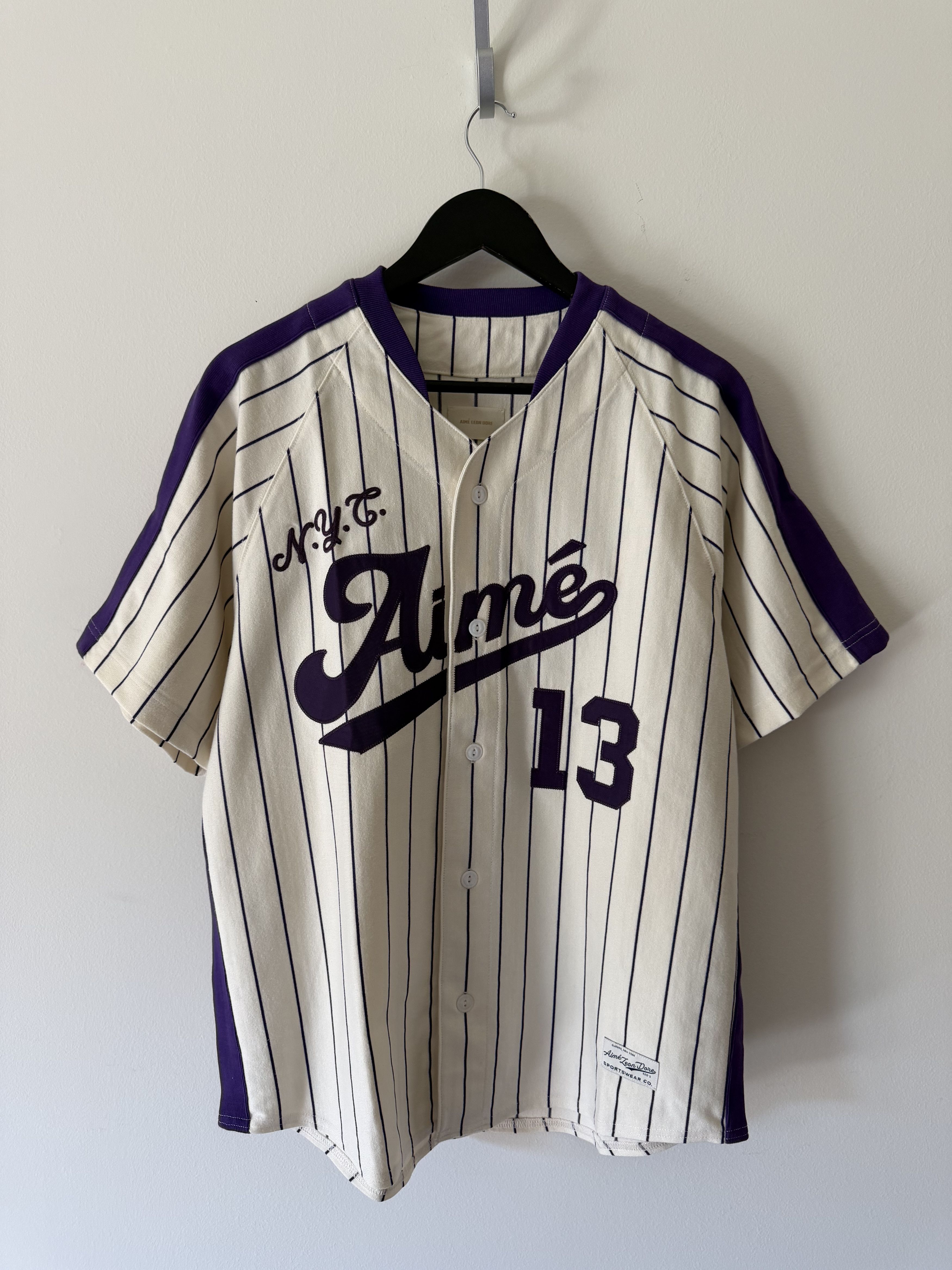 Aime Leon Dore Aime Leon Dore Baseball Jersey in White Purple Size US M / EU 48-50 / 2 - 1 Thumbnail