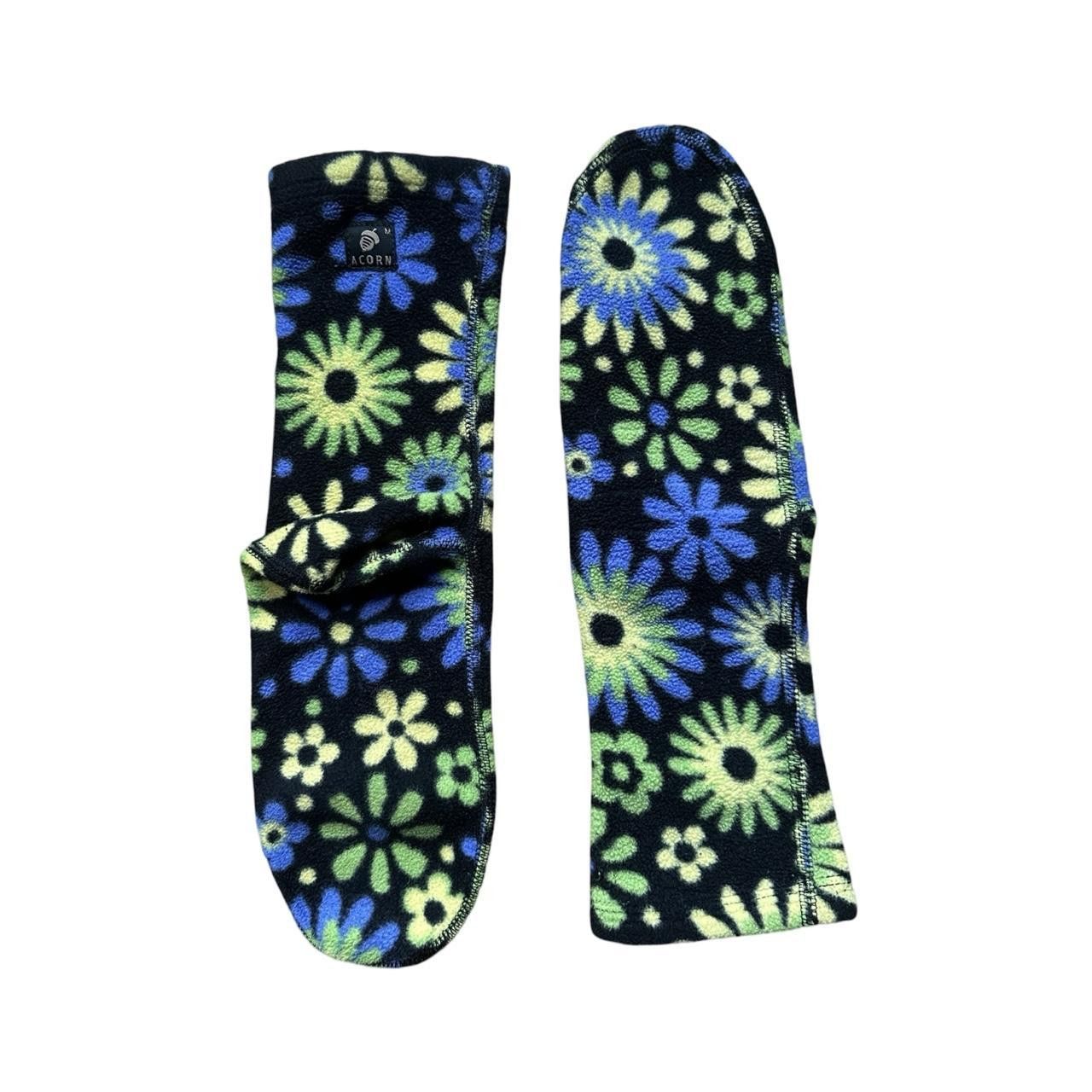 Vintage Black floral fleece thermal socks Size ONE SIZE - 1 Thumbnail