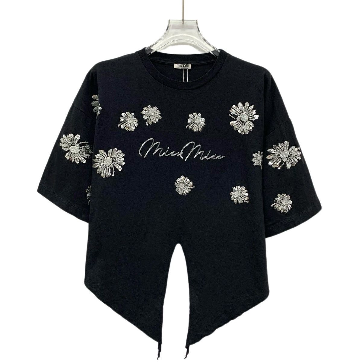 Miu Miu Miu Miu Black Floral Sequin Short Sleeve T-shirt K26WX Size S / US 4 / IT 40 - 1 Thumbnail