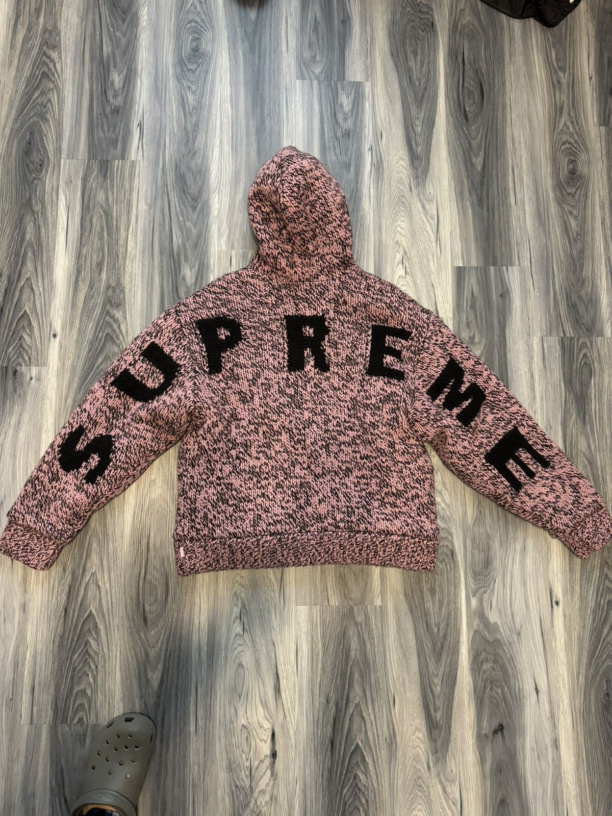 Supreme Faux Shearling Zip up Hooded Sweatshirt Pink