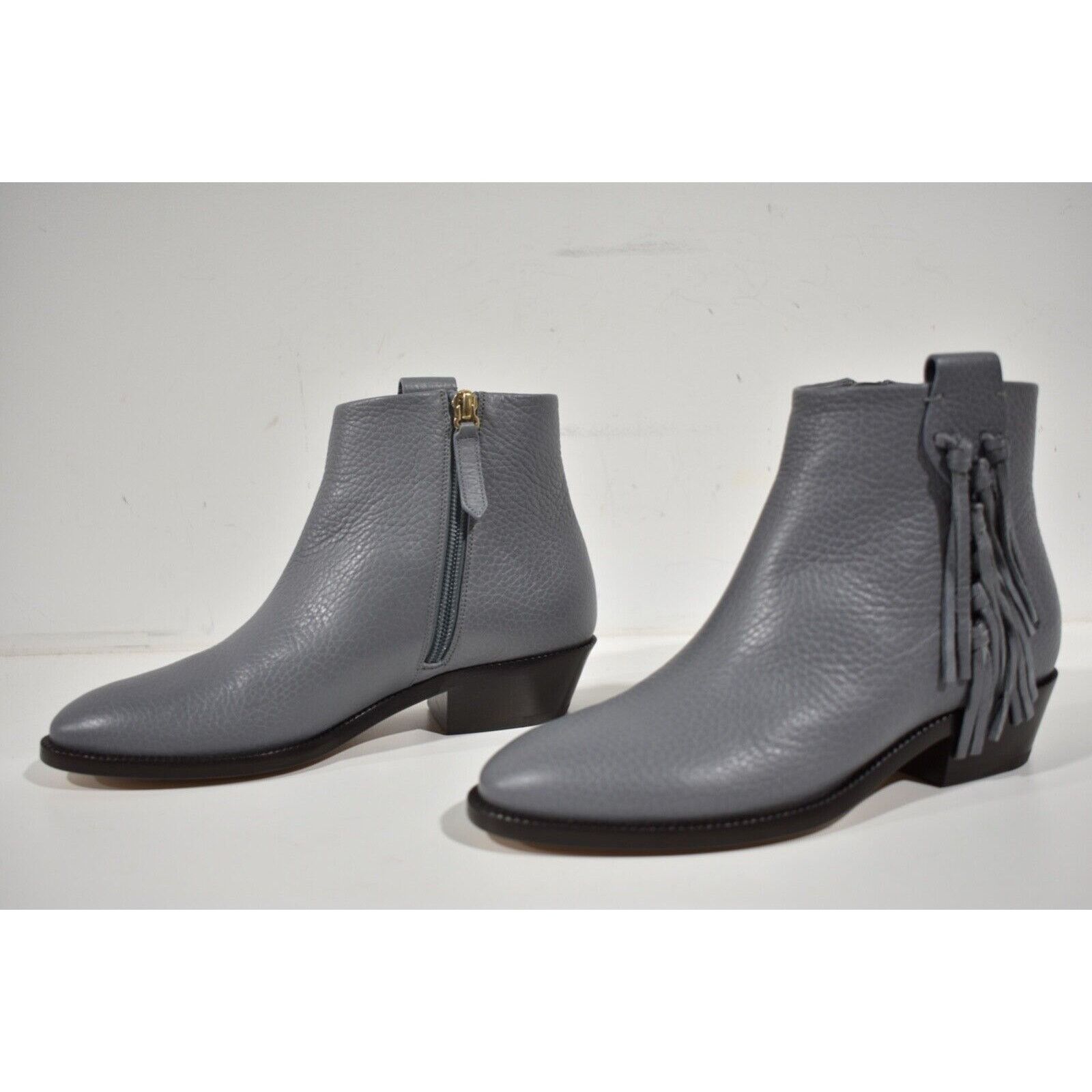 Valentino Valentino Rockstud Grey Pebbled Leather Fringe Western Zip Size US 5 / IT 35 - 7 Thumbnail