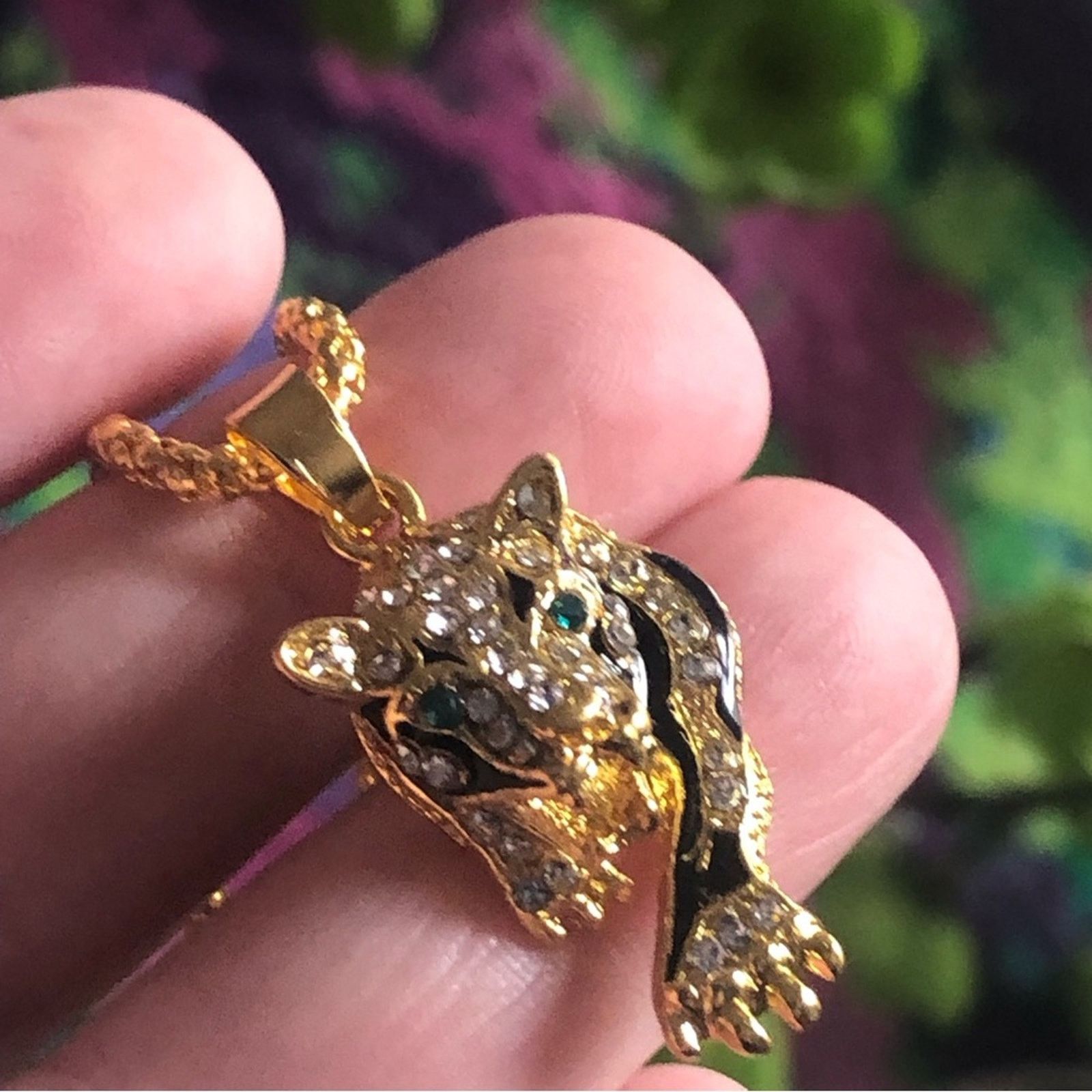 Jewelry Growling tiger gold emerald eye pendant necklace Size ONE SIZE - 3 Thumbnail