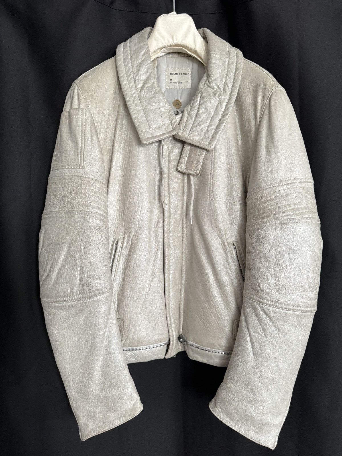 image of Helmut Lang Aw 1999 Grey Leather Astro Biker Jacket, Men's (Size Medium)