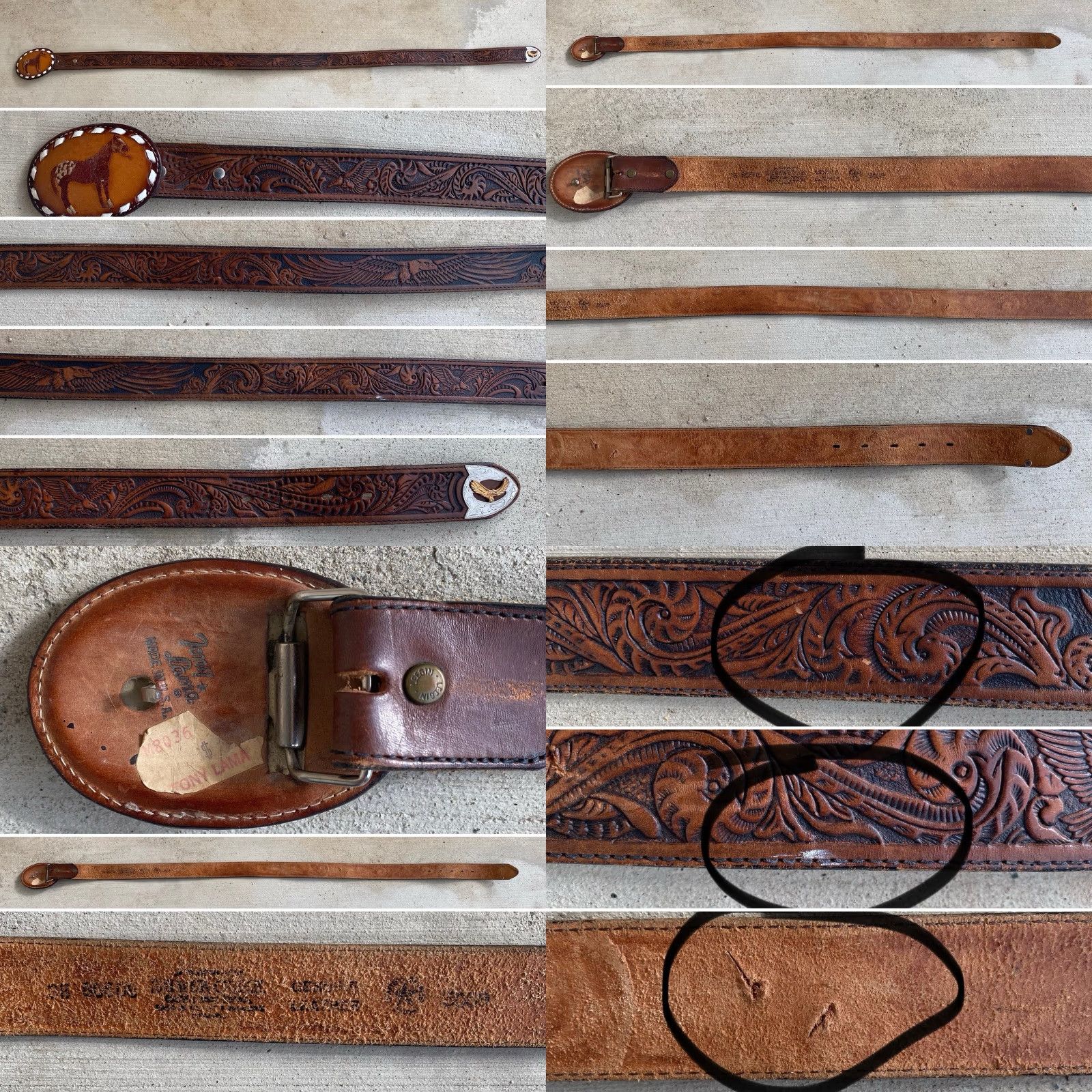 Tony Lama VINTAGE Tony Lama Belt Buckle Leather Belt Tooled Leather Belt Eagle Cowboy Core 38 Brown Unisex Adult Rockabilly 1970s Western Cowboy Theme Size ONE SIZE - 10 Thumbnail