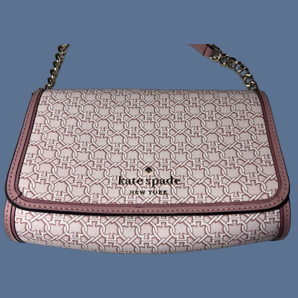 Kate Spade LINK Tote Bag Mauve Cream Purse Linked Spades Tote Women Medium Pink Leather Crocodile Linked Straps Andrea Link 90s?
