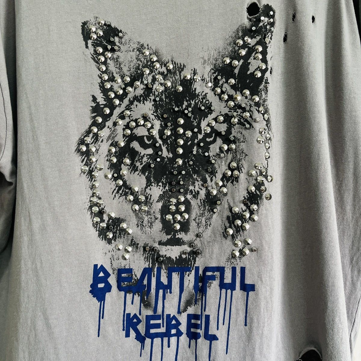 Massimo Dutti Distressed Inditex Beautiful Rebel Stones Fox Ripped TShirt Size US XL / EU 56 / 4 - 9 Thumbnail