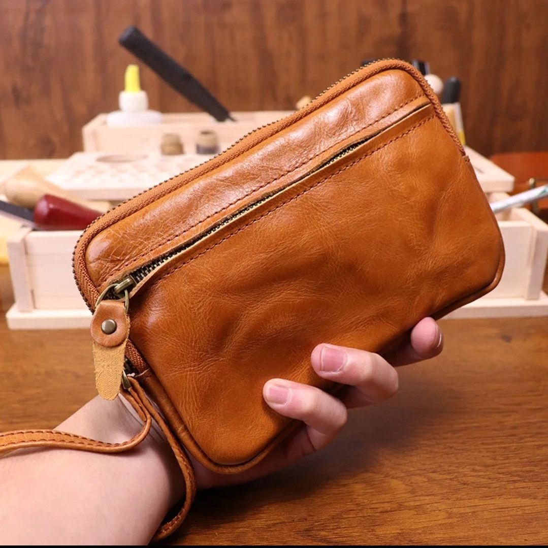 Japanese Brand × Leather × Vintage Vegetable Tanned Zipper Clutch Wallet Size ONE SIZE - 1 Thumbnail