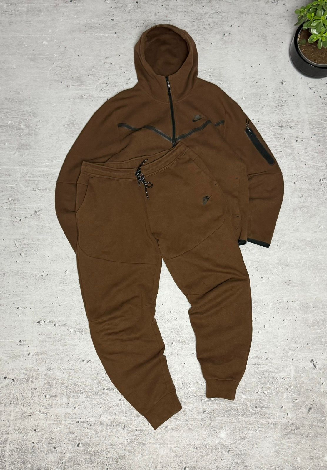 Pre-owned Nike Tech Fleece Hoodie + Joggers Drill Tracksuit In Brown