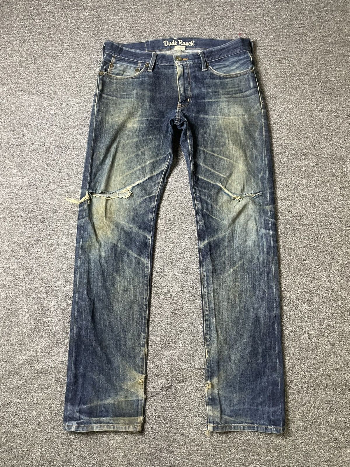 Japanese Brand × Vintage Vintage DUDE RANCH Distressed Denim Ripped Jeans (117) Size US 35 - 1 Thumbnail