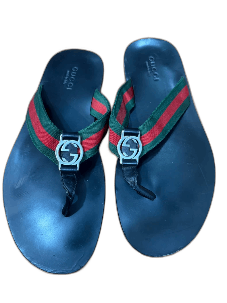 Gucci gucci flip flops with red green straps Size US 14 / EU 47 - 1 Thumbnail