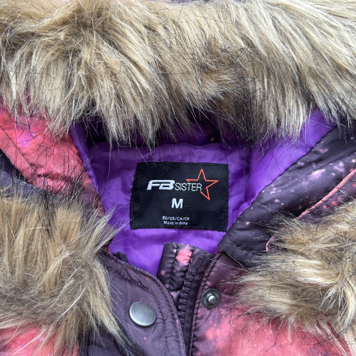 Japanese Brand Fbsister Y2K Galaxy Print Faux Fur Hooded Puffer Jacket Size M / US 6-8 / IT 42-44 - 12 Thumbnail