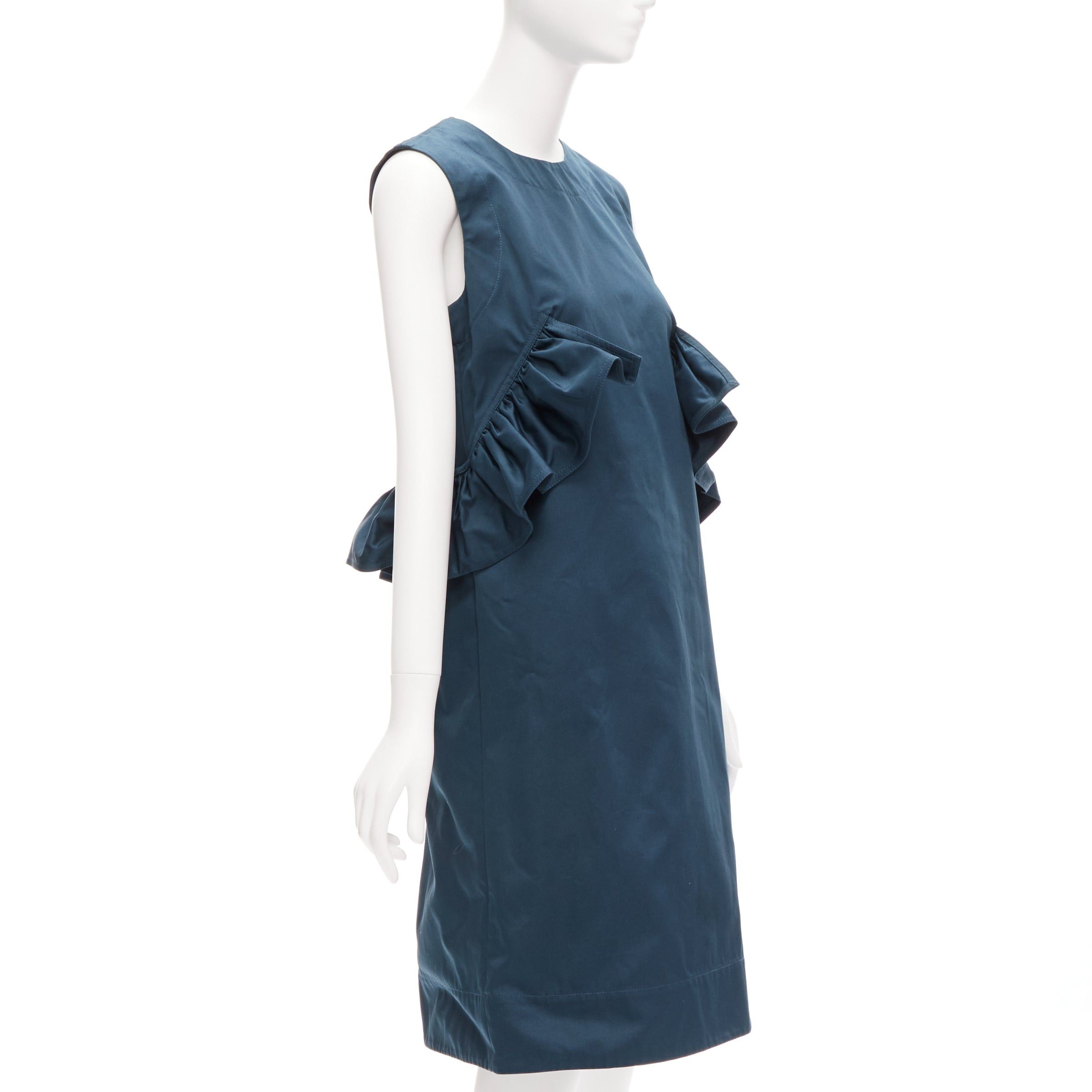 image of Marni Teal Blue Ruffle Waist Round Neck Cocktail Dress It38 Xs in Green, Women's