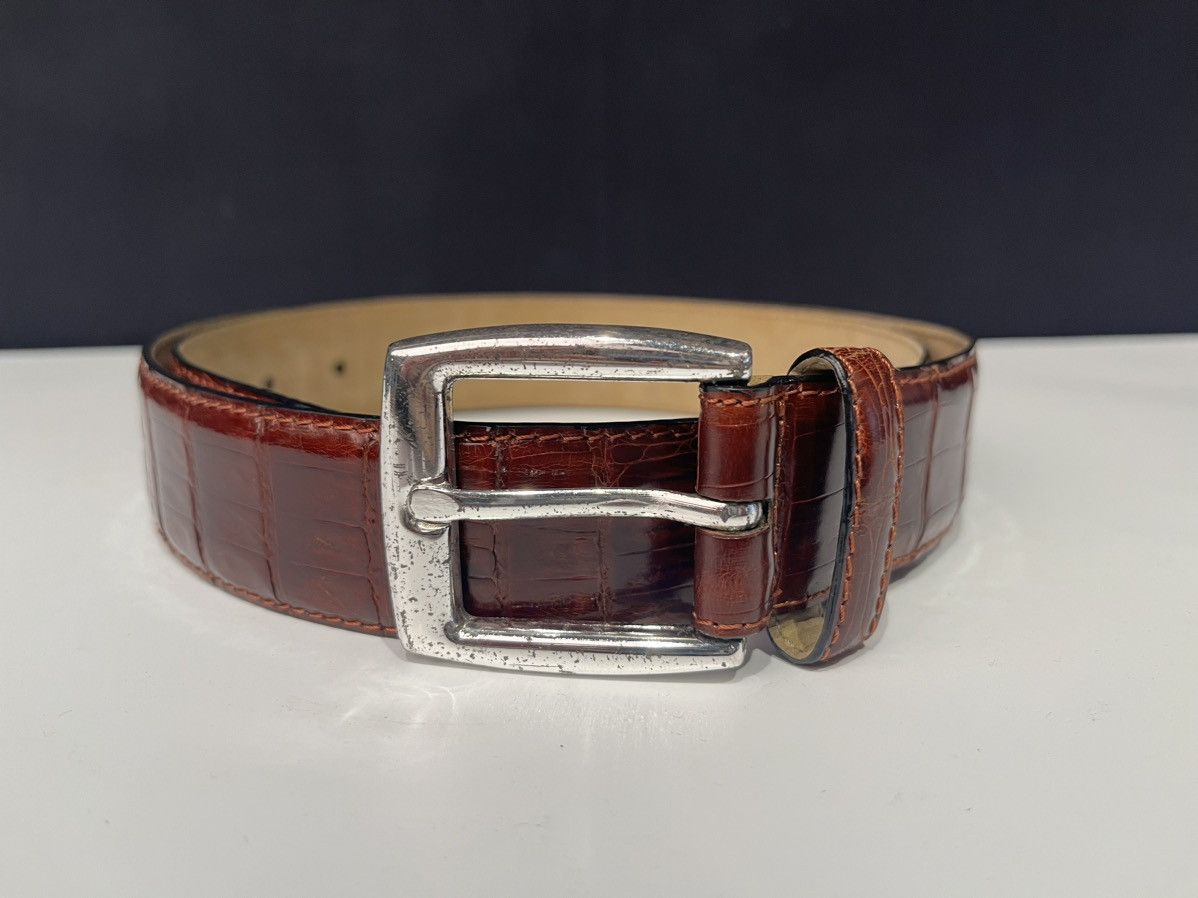 Vintage erreghé genuine crocodile leather belt Italian red DS 70’s Size 30 - 1 Thumbnail