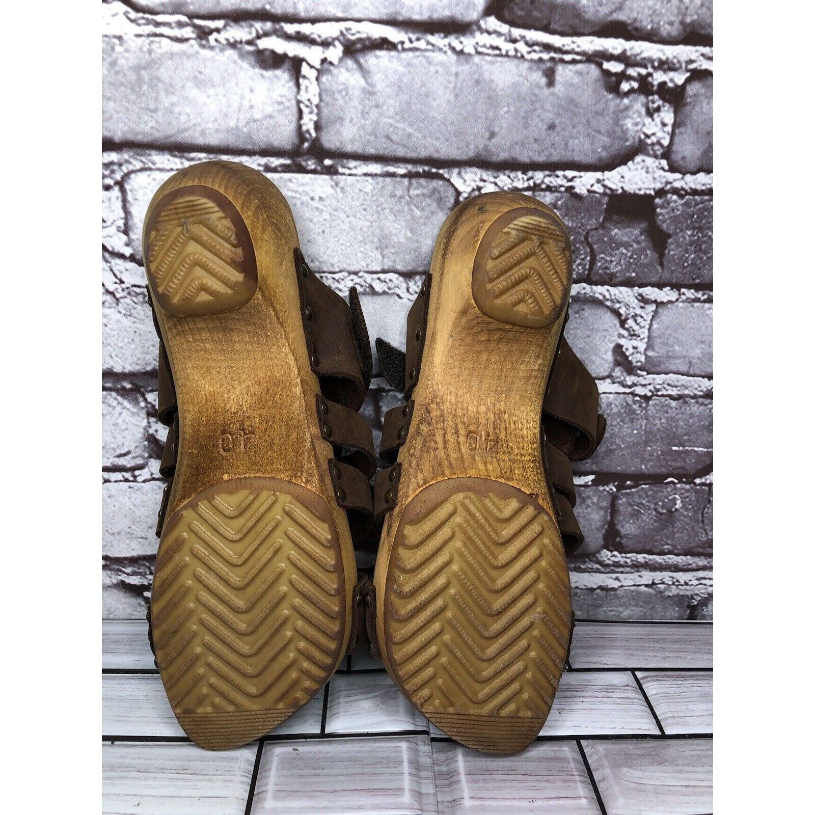 Other Sanita Brown Suede Leather Slide Clogs Wooden Heel Sandals W Size US 9.5 / IT 39.5 - 13 Thumbnail