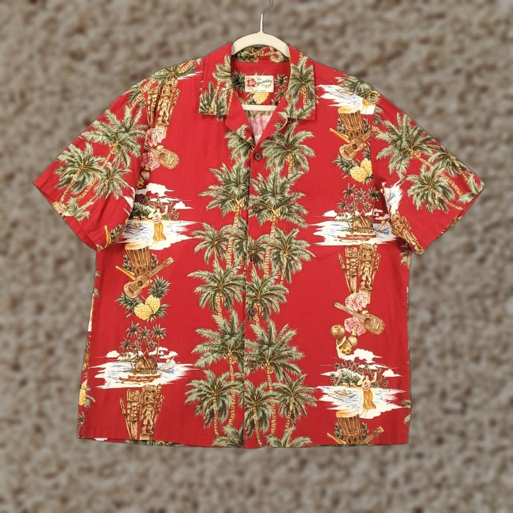 Hilo Hattie VINTAGE Hilo Hattie Shirt Men Large Red Palm Trees Pineapples Hula Girl Cotton Short Sleeve Button-Up Collared 80s 90s Tropical Beach Mens Size US L / EU 52-54 / 3 - 1 Thumbnail