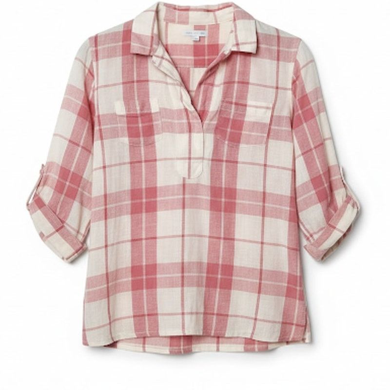 Gap Gap Womens Popover Top Pink White Plaid Linen Blend Size XS Size XS / US 0-2 / IT 36-38 - 1 Thumbnail