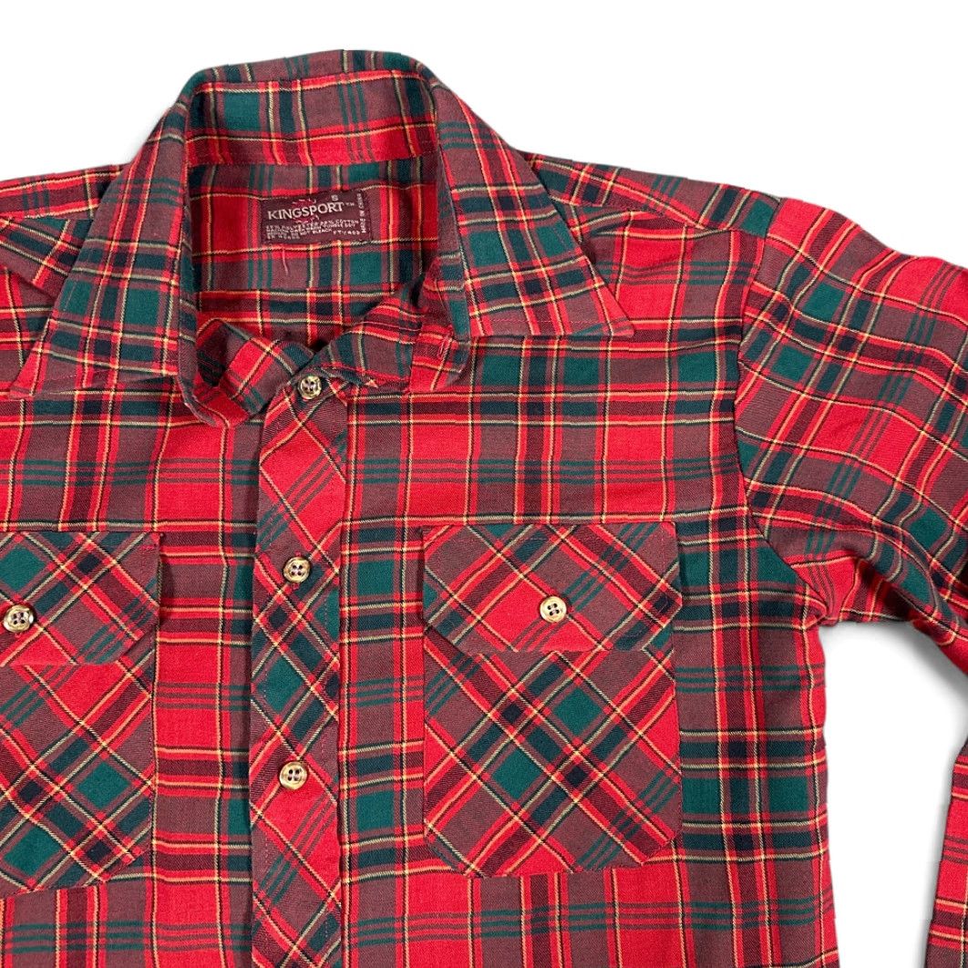 Sears VINTAGE Kingsport Shirt Adult SMALL Red Plaid 80s Outdoor Classic Cowboy Western Button-Up Long Sleeve Winners 19.5 Chest 28 Length Mens Size US S / EU 44-46 / 1 - 2 Thumbnail