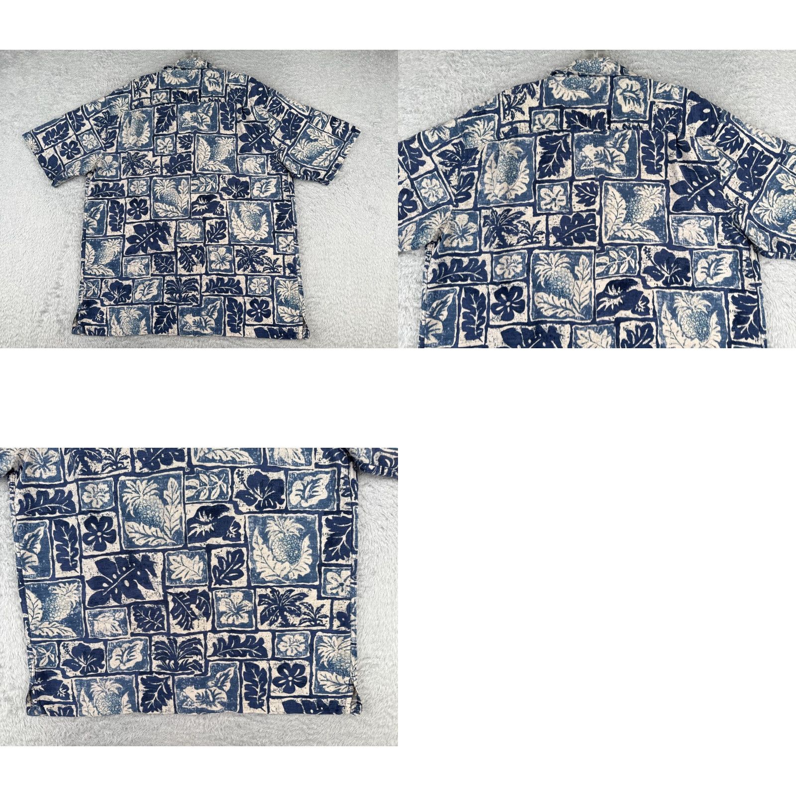 Vintage Batik Bay Shirt Men Large Blue White Floral Leaf Pineapple 100% Silk Hawaiian Size US L / EU 52-54 / 3 - 9 Thumbnail