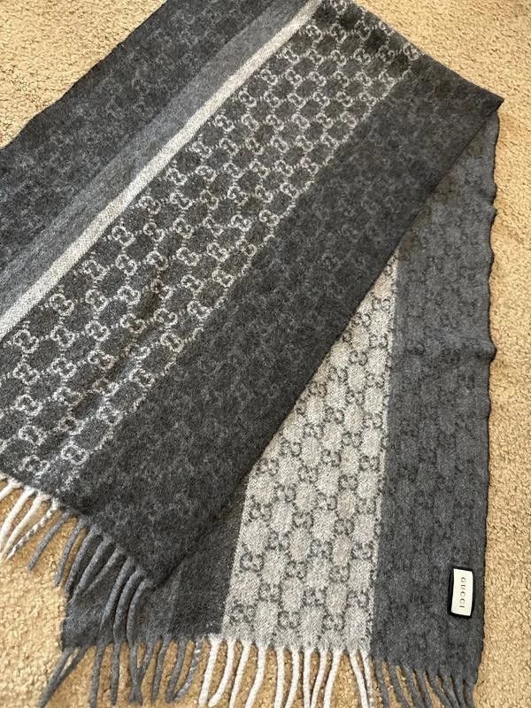 Gucci Gucci GG Scarf Gray/Dark 100% Cashmere Unisex Scarf Italy Size ONE SIZE - 1 Thumbnail