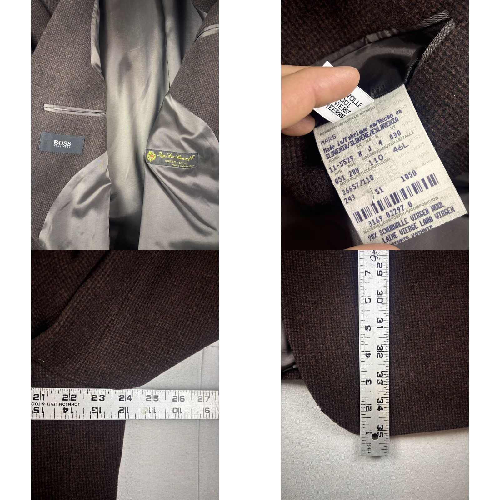 Hugo Boss VINTAGE Hugo Boss Loro Piana Blazer Mens 46L Long Brown Wool 3 Button Sport Coat Dry Clean Only Size 46R - 8 Thumbnail