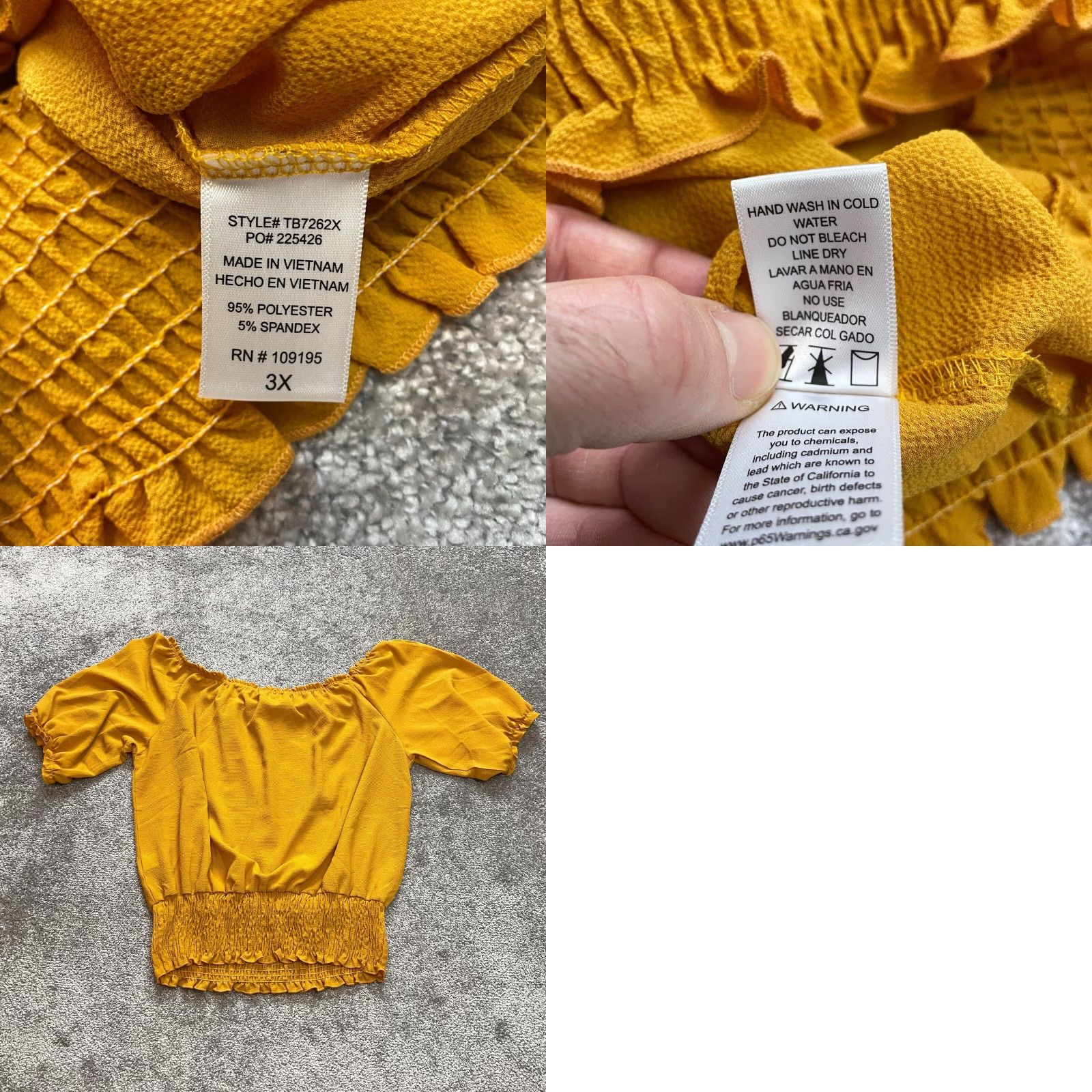 Vintage Unbranded Blouse Peasant Top Womens 3X Yellow Short Sleeve Stretch Off Shoulder Shirt Ladies 3X Yellow Off the Shoulder Blouse Size XXL / US 16-18 / IT 52-54 - 8 Thumbnail