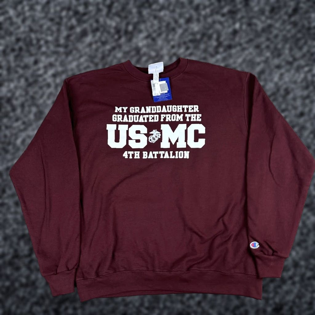 Champion Champion Sweatshirt Mens XL Maroon USMC 4th Battalion Parris Island Crewneck Shirt Adult XL Red Graphic Print USA Patriotic Marine Logo Mens Size US XL / EU 56 / 4 - 1 Thumbnail