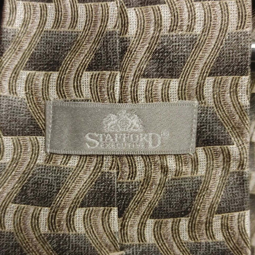 Stafford Stafford Men's 100% Silk Brown/Gold Zig-Zag Neck Tie Size ONE SIZE - 3 Thumbnail
