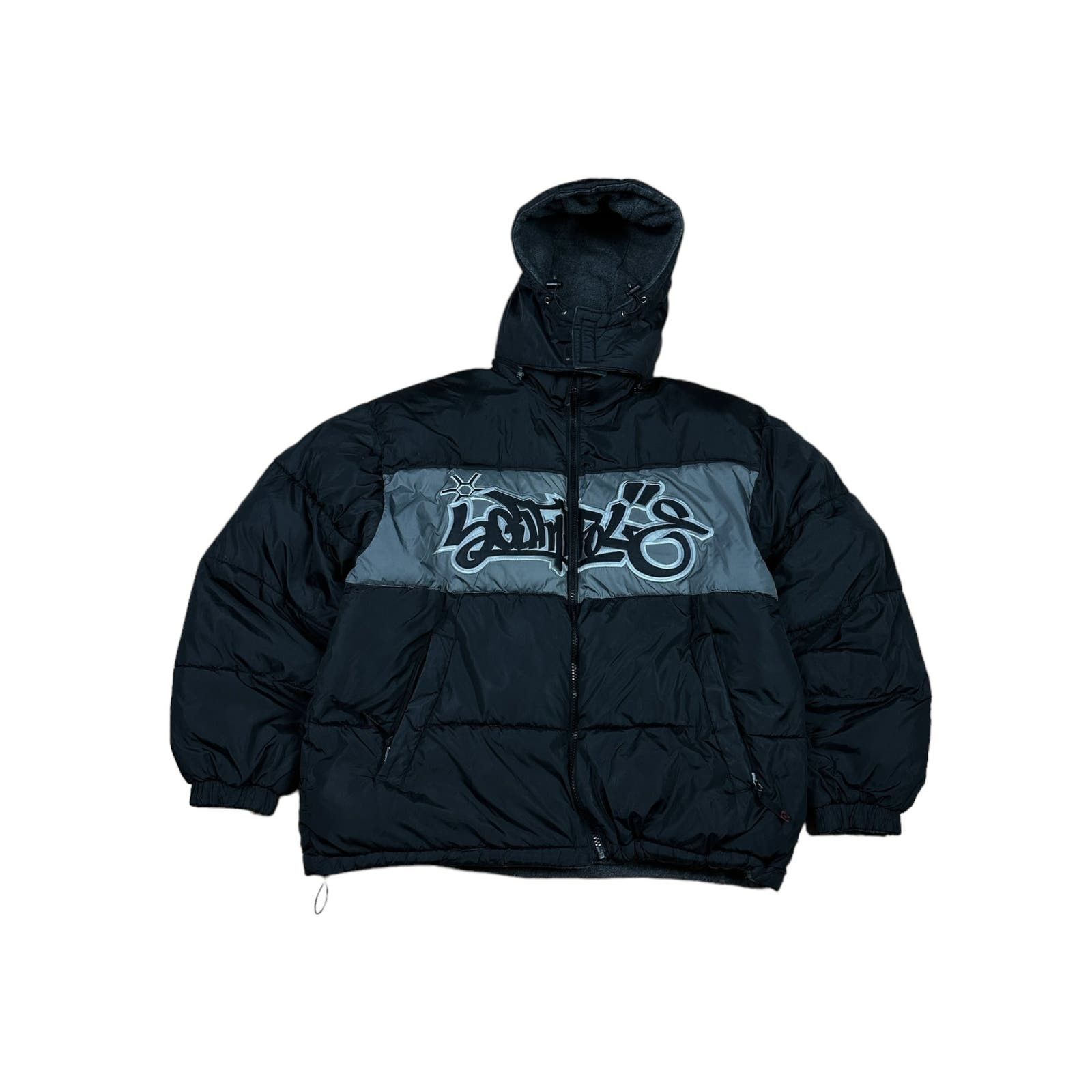 image of Southpole Reversible Y2K Vintage Graffity Puffer Jacket in Black, Men's (Size XL)