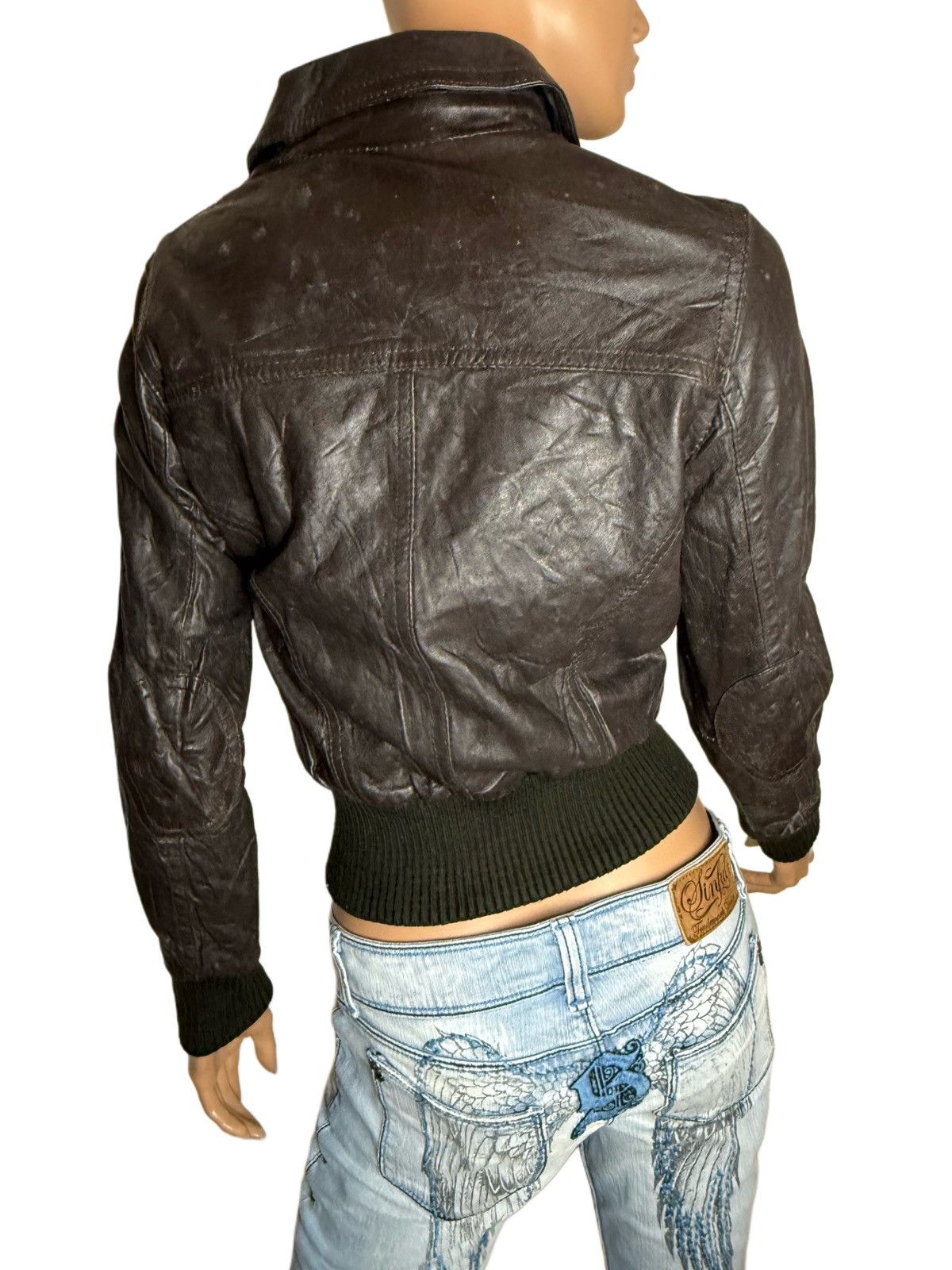 Other Y2K Vintage Leather Bomber Jacket Cropped Fitted 2000s Indie Size S / US 4 / IT 40 - 4 Thumbnail
