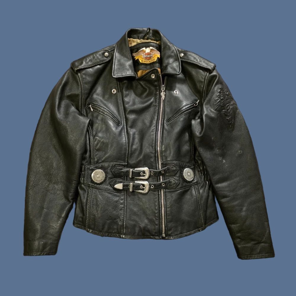 Harley Davidson VINTAGE Harley-Davidson Womens Sierra Rose Embossed Leather Jacket Black Medium Size M / US 6-8 / IT 42-44 - 1 Thumbnail