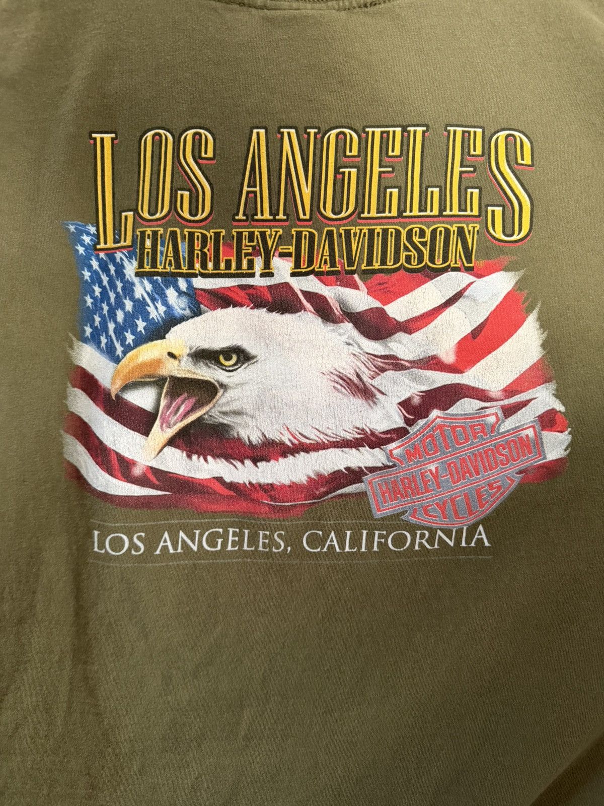 Harley Davidson RARE Eagle American Flag Los Angeles 2011 Olive Green Size US XXL / EU 58 / 5 - 1 Thumbnail