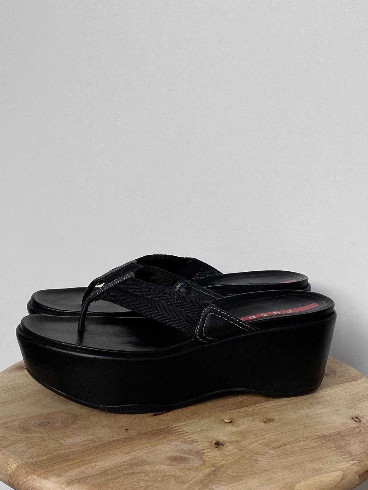 Prada × Vintage Prada Vintage Thongs Flip Flops Slides on platform Wedges Size US 7.5 / IT 37.5 - 2 Thumbnail