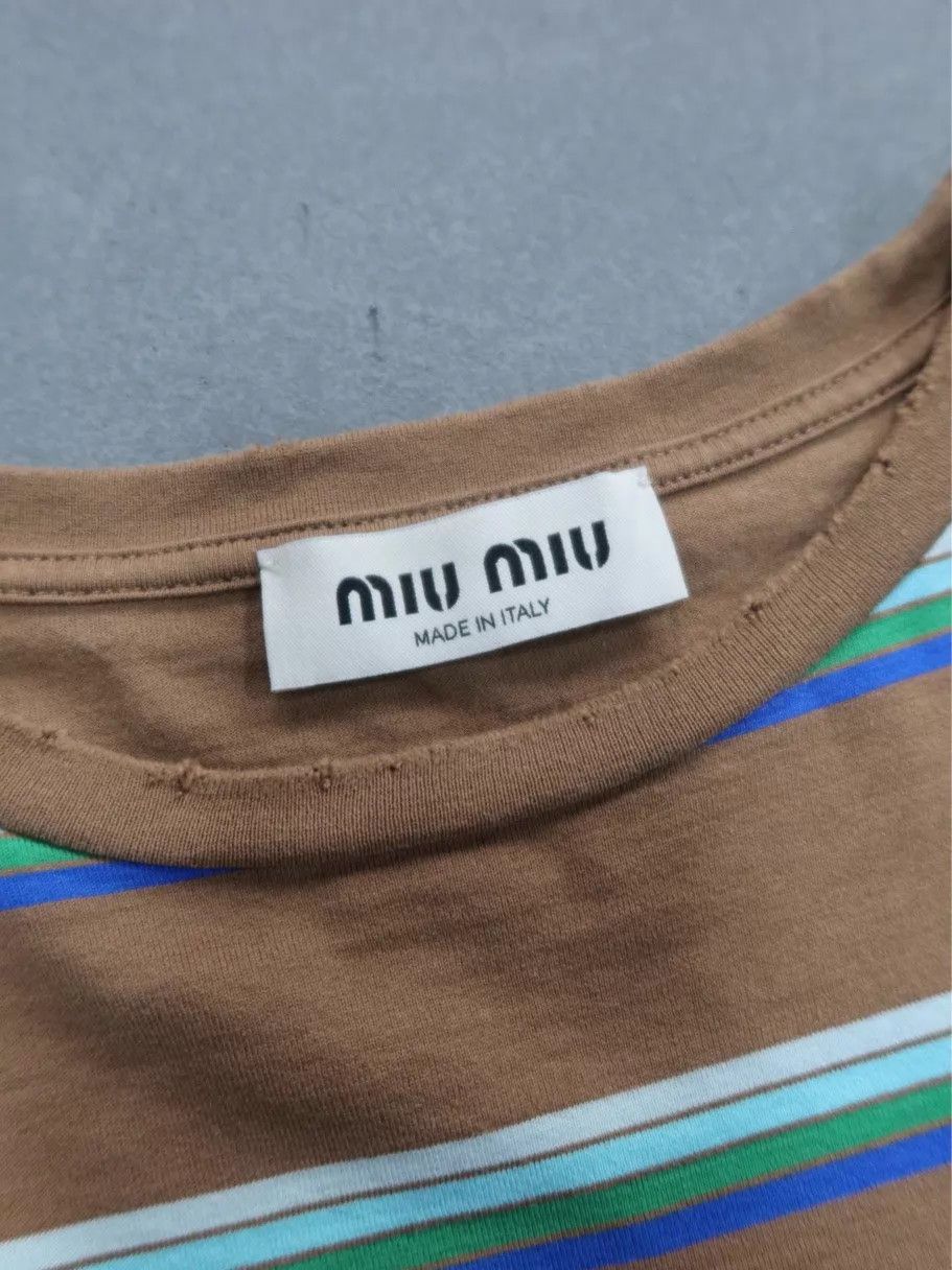 Miu Miu MIU MIU Colorblock Striped Logo Crew T Blue Gray XS Size XS / US 0-2 / IT 36-38 - 3 Thumbnail