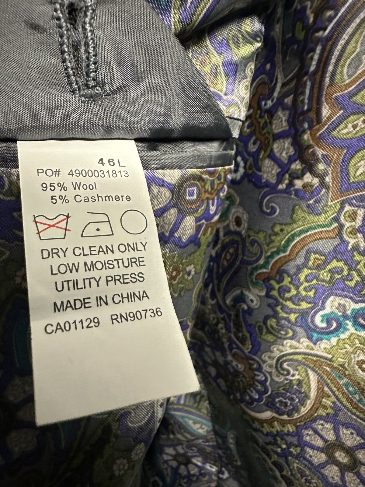 Tallia Tallia Uomo Wool Cashmere Blazer Paisley Lining Gray - 46L Size 46L - 7 Thumbnail