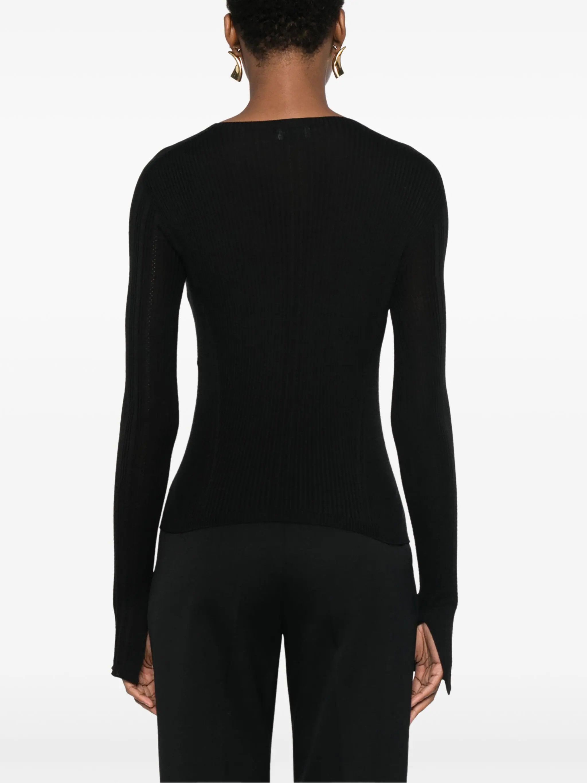 Lanvin o1s22i1n1024 Ribbed Crewneck Sweater in Black Size M / US 6-8 / IT 42-44 - 4 Thumbnail