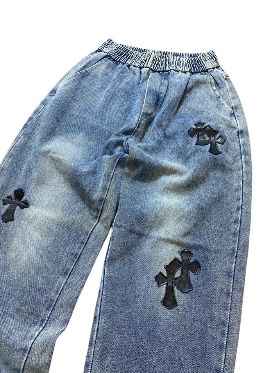 Japanese Brand 2000s Japanese Patchwork Chrome Heart Style Faded Jeans Size US 27 - 2 Thumbnail