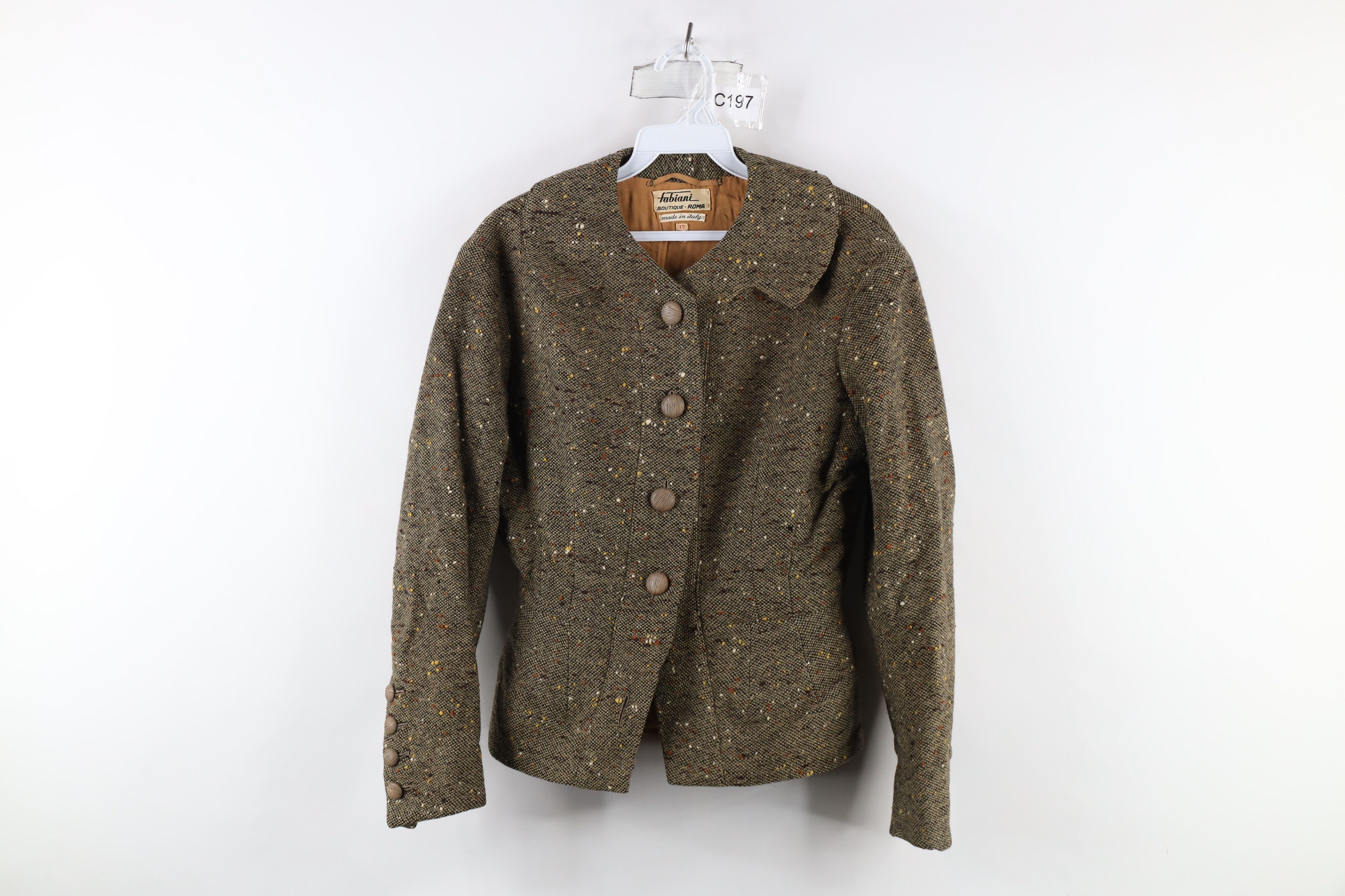 Vintage Vintage 50s Italian Couture Tweed Button Blazer Jacket Italy Size XL / US 12-14 / IT 48-50 - 1 Thumbnail