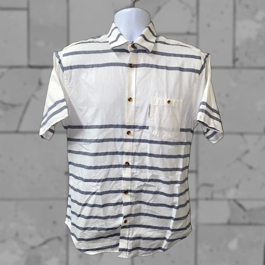 Vintage Moods Of Norway Shirt Mens White/Gray Striped Short Sleeve Button-Up Size M Size US M / EU 48-50 / 2 - 1 Thumbnail