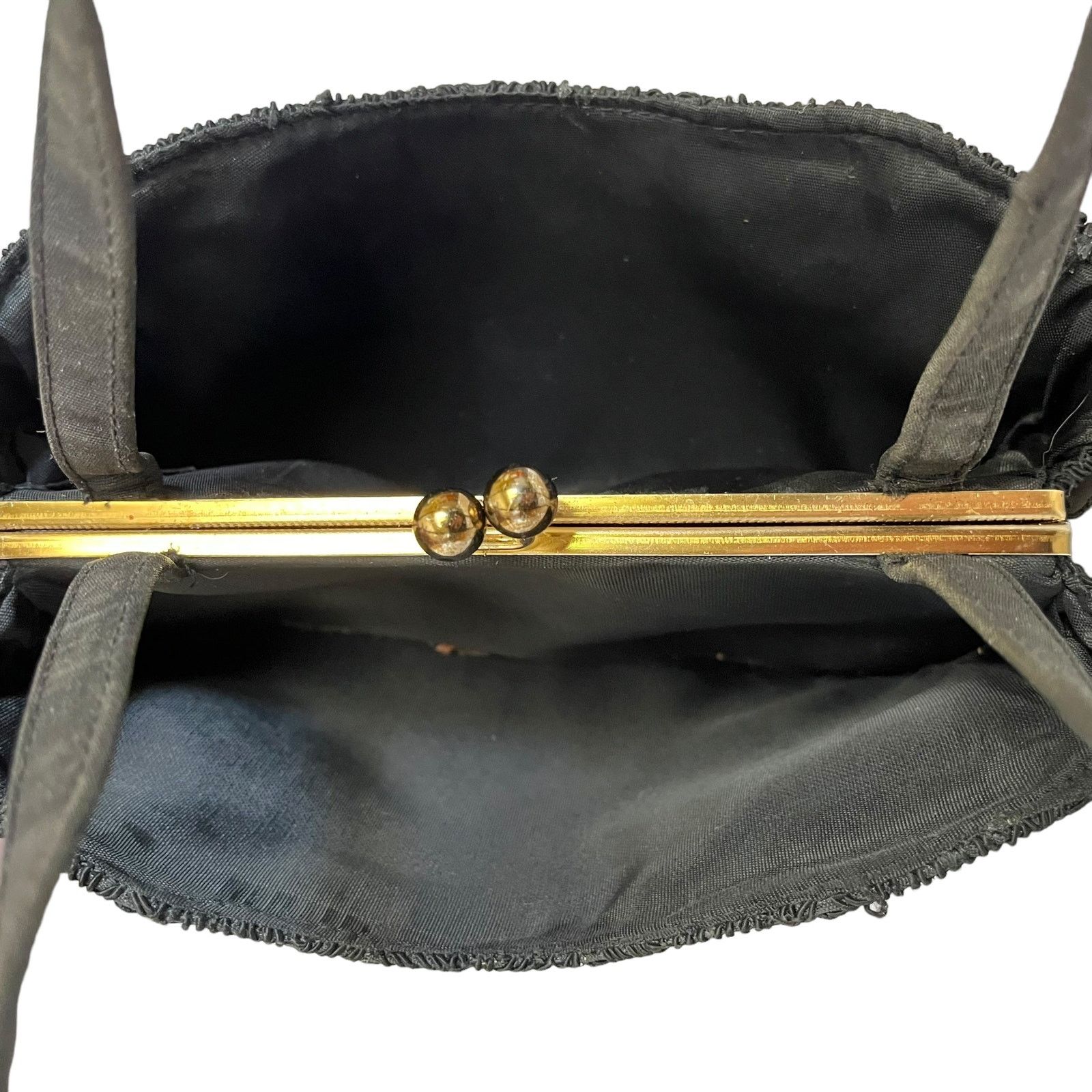 Vintage 1940s Corde Chevron Black Satchel Hinged Frame Purse Handbag Size ONE SIZE - 3 Thumbnail