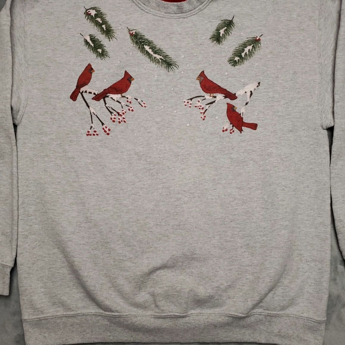 Vintage VTG PFI Fashions Sweatshirt Womens XL Gray Cardinal Bird Lover Grannycore Winter Size XL / US 12-14 / IT 48-50 - 2 Thumbnail