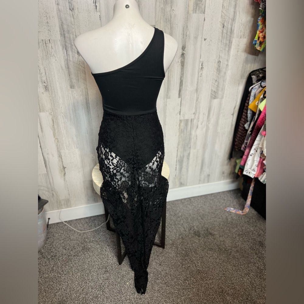 Other Black One-Shoulder Lace Mesh Maxi Dress • Size S • Evening / Size S / US 4 / IT 40 - 4 Thumbnail