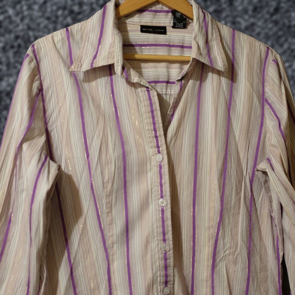 Vintage New York & Company Stretch Metallic Purple Stripe Button-Up Womens XL Shirt Size XL / US 12-14 / IT 48-50 - 1 Thumbnail